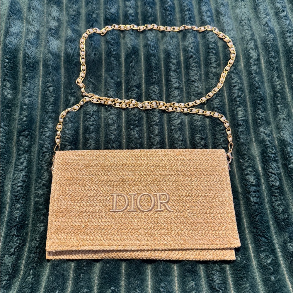 Dior Beautiful Rafia Woven Clutch with Gold Pearl strap GWP - SOLD